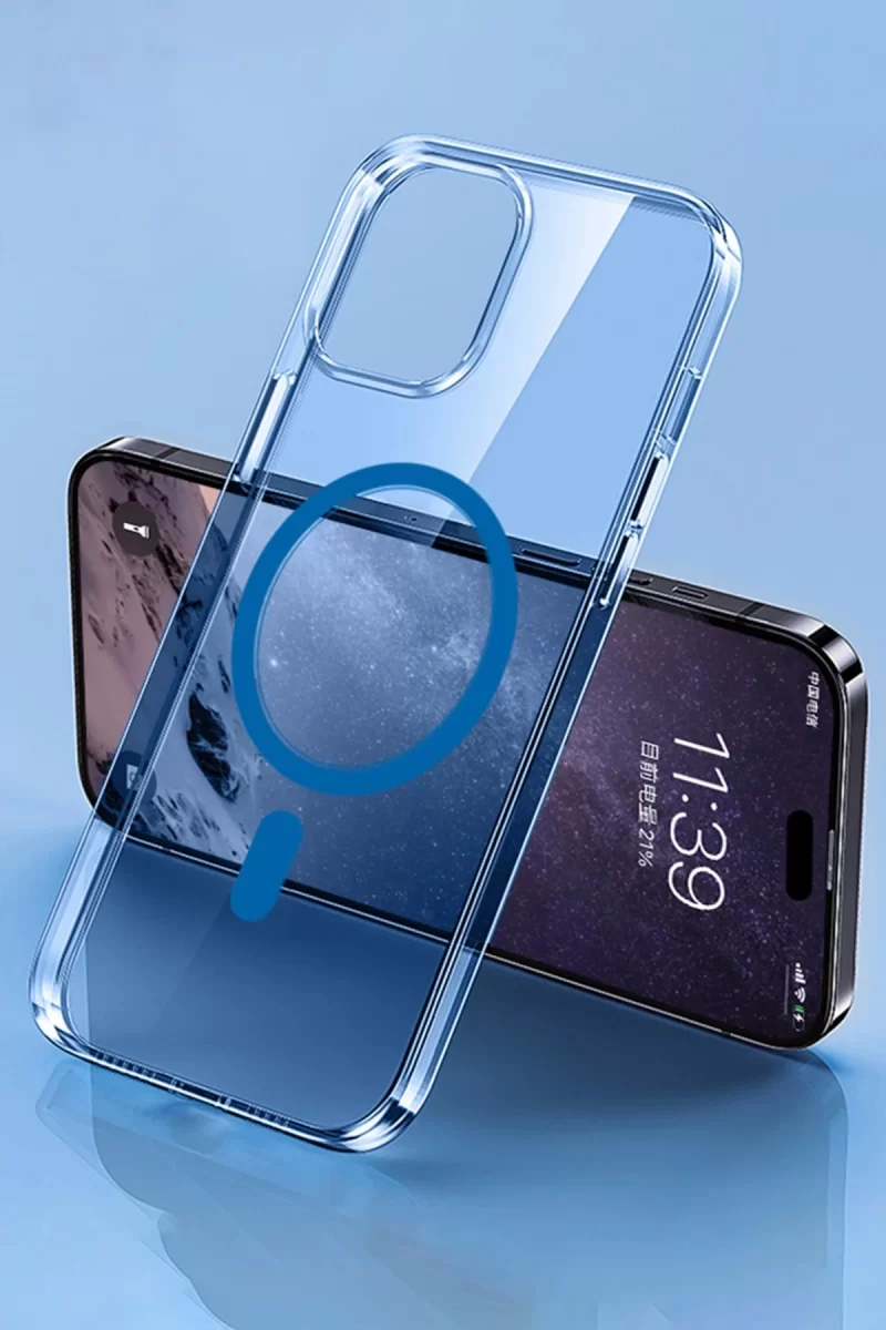 Newface Apple iPhone 14 Pro Max Kılıf Tron Şeffaf Magsafe Kapak - Mavi