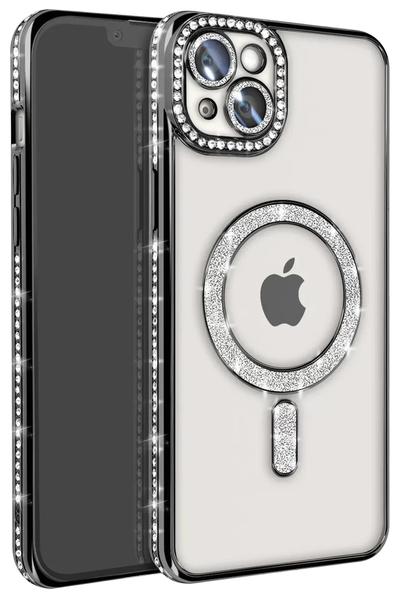 Newface Apple iPhone 14 Kılıf Joke Simli Magneticsafe Kılıf - Siyah
