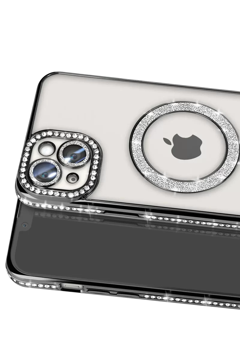 Newface Apple iPhone 14 Kılıf Joke Simli Magneticsafe Kılıf - Siyah