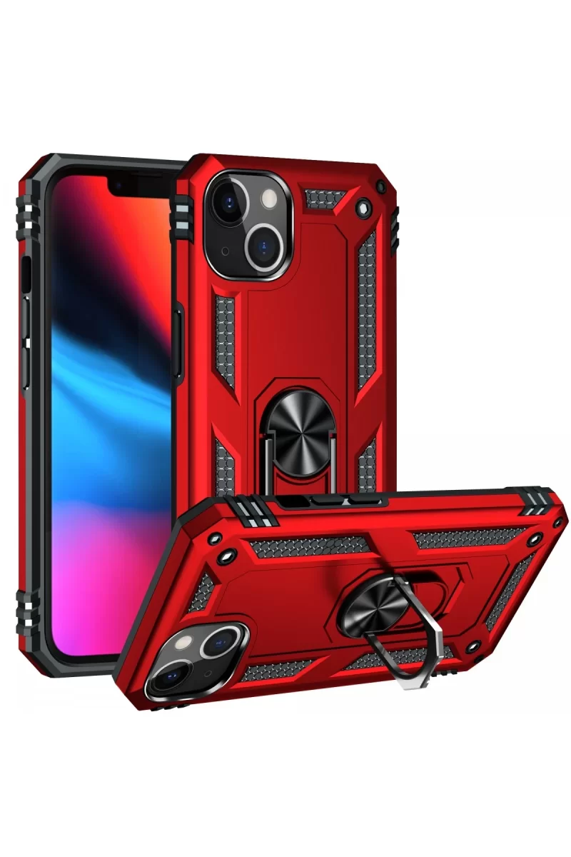 Newface Apple iPhone 14 Plus Kılıf Sofya Yüzüklü Silikon Kapak - Kırmızı