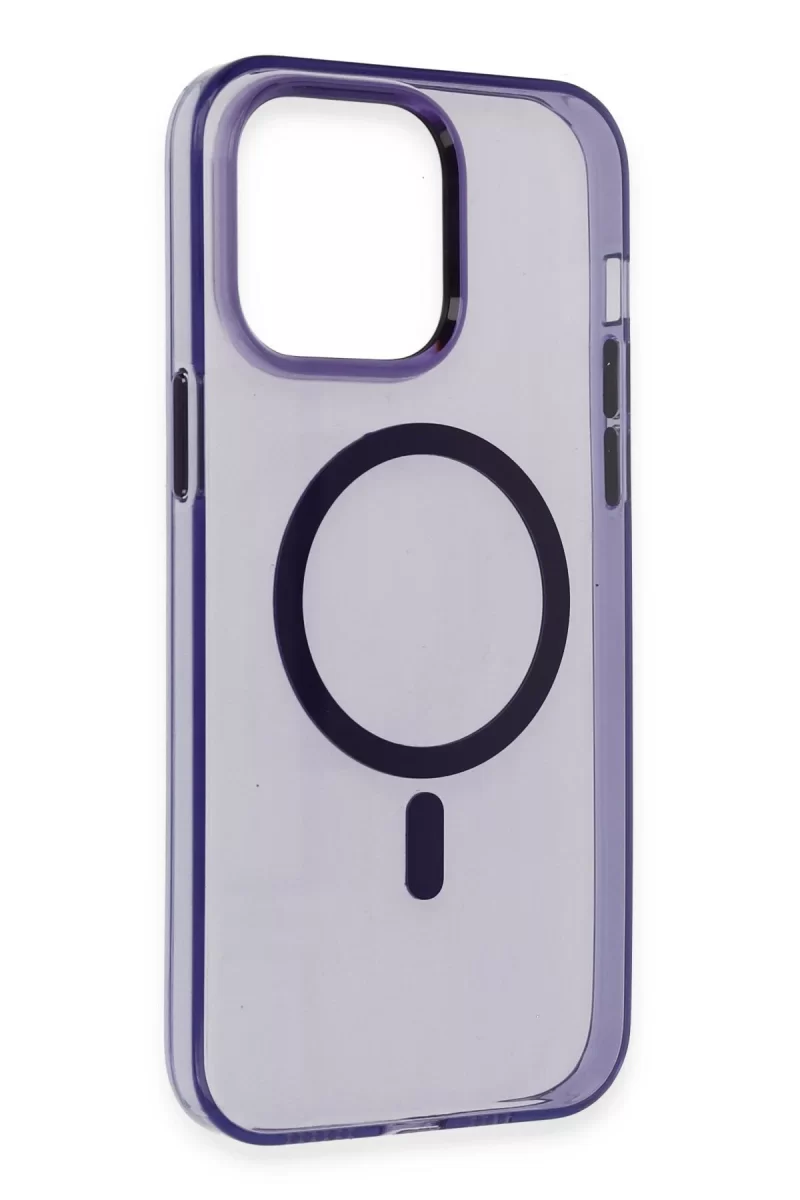 Newface Apple iPhone 14 Pro Max Kılıf Tron Şeffaf Magsafe Kapak - Derin Mor