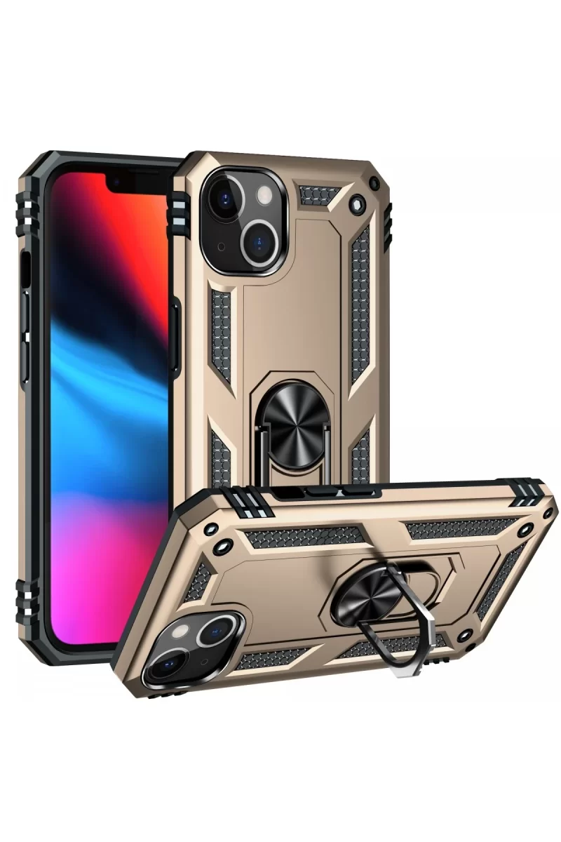 Newface Apple iPhone 14 Plus Kılıf Sofya Yüzüklü Silikon Kapak - Gold