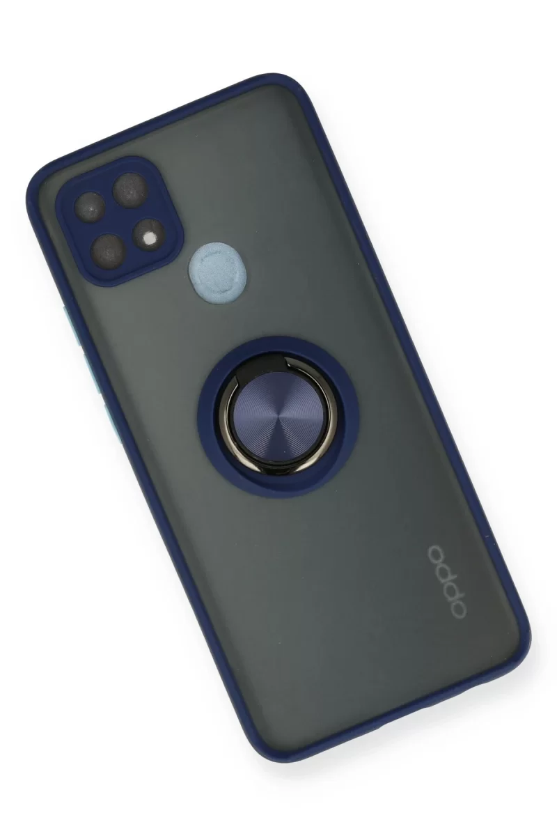 Newface Oppo A15 Kılıf Montreal Yüzüklü Silikon Kapak - Lacivert