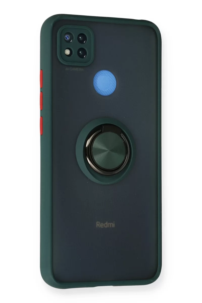 Newface Xiaomi Redmi 9C Kılıf Montreal Yüzüklü Silikon Kapak - Yeşil