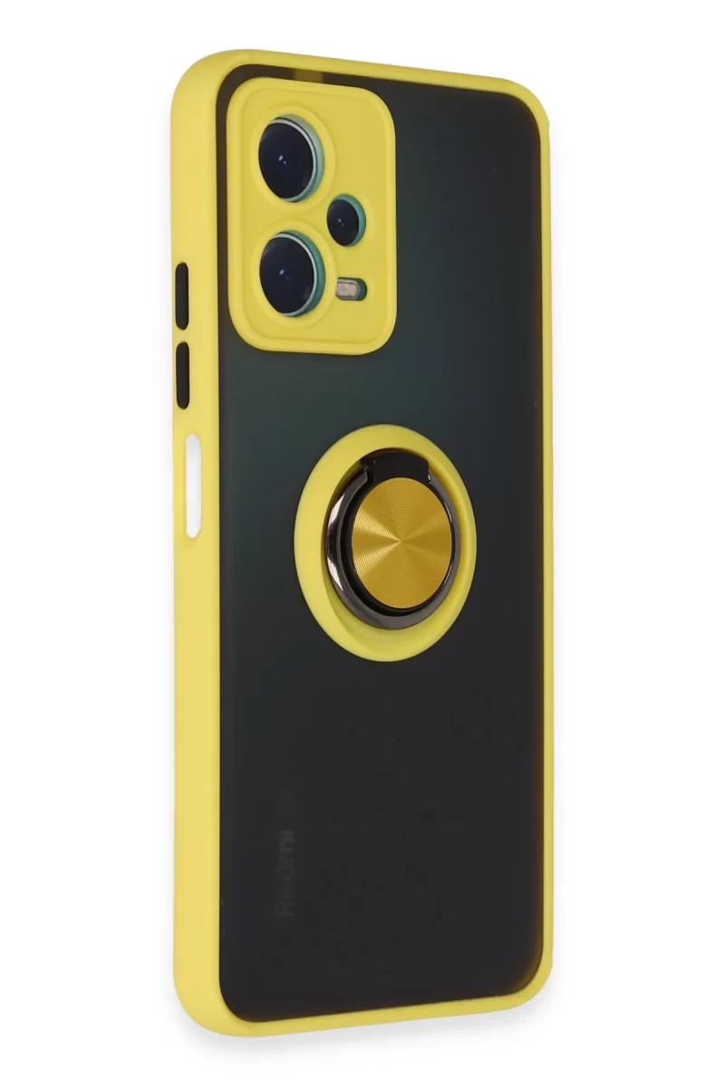 Newface Xiaomi Redmi Note 12 5G Kılıf Montreal Yüzüklü Silikon Kapak - Sarı