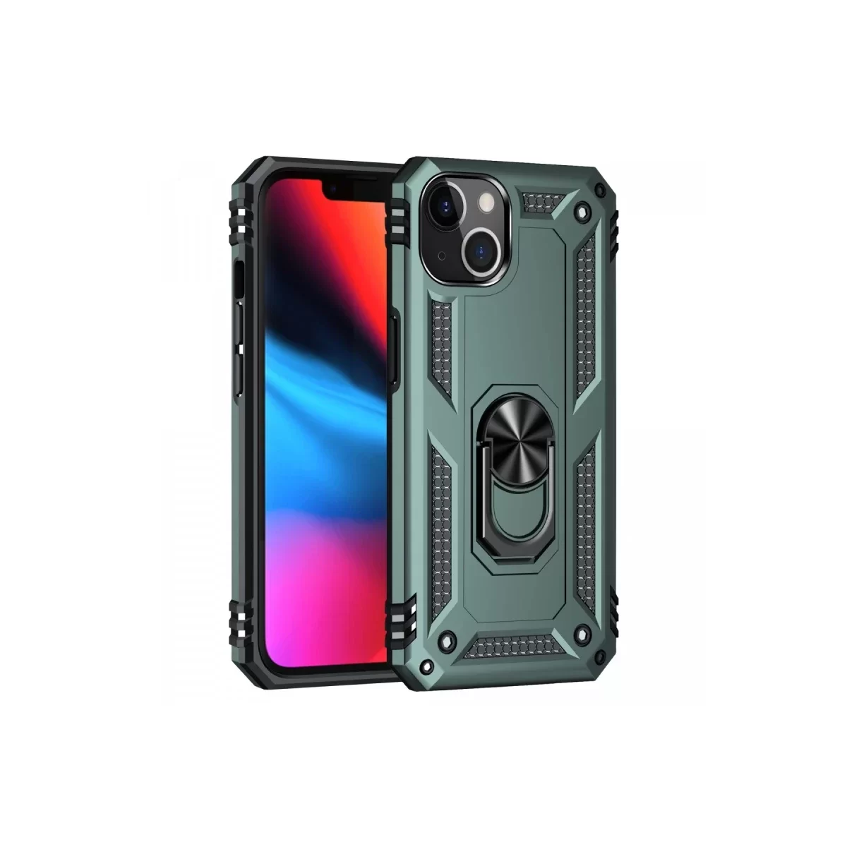 Newface Apple iPhone 14 Plus Kılıf Sofya Yüzüklü Silikon Kapak - Yeşil