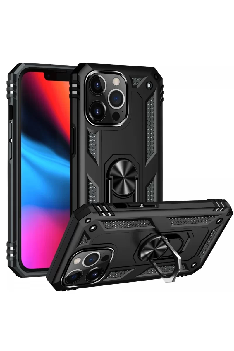 Newface Apple iPhone 14 Pro Kılıf Sofya Yüzüklü Silikon Kapak - Siyah
