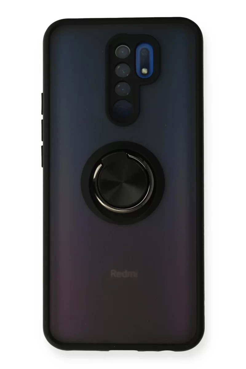 Newface Xiaomi Redmi 9 Kılıf Montreal Yüzüklü Silikon Kapak - Siyah
