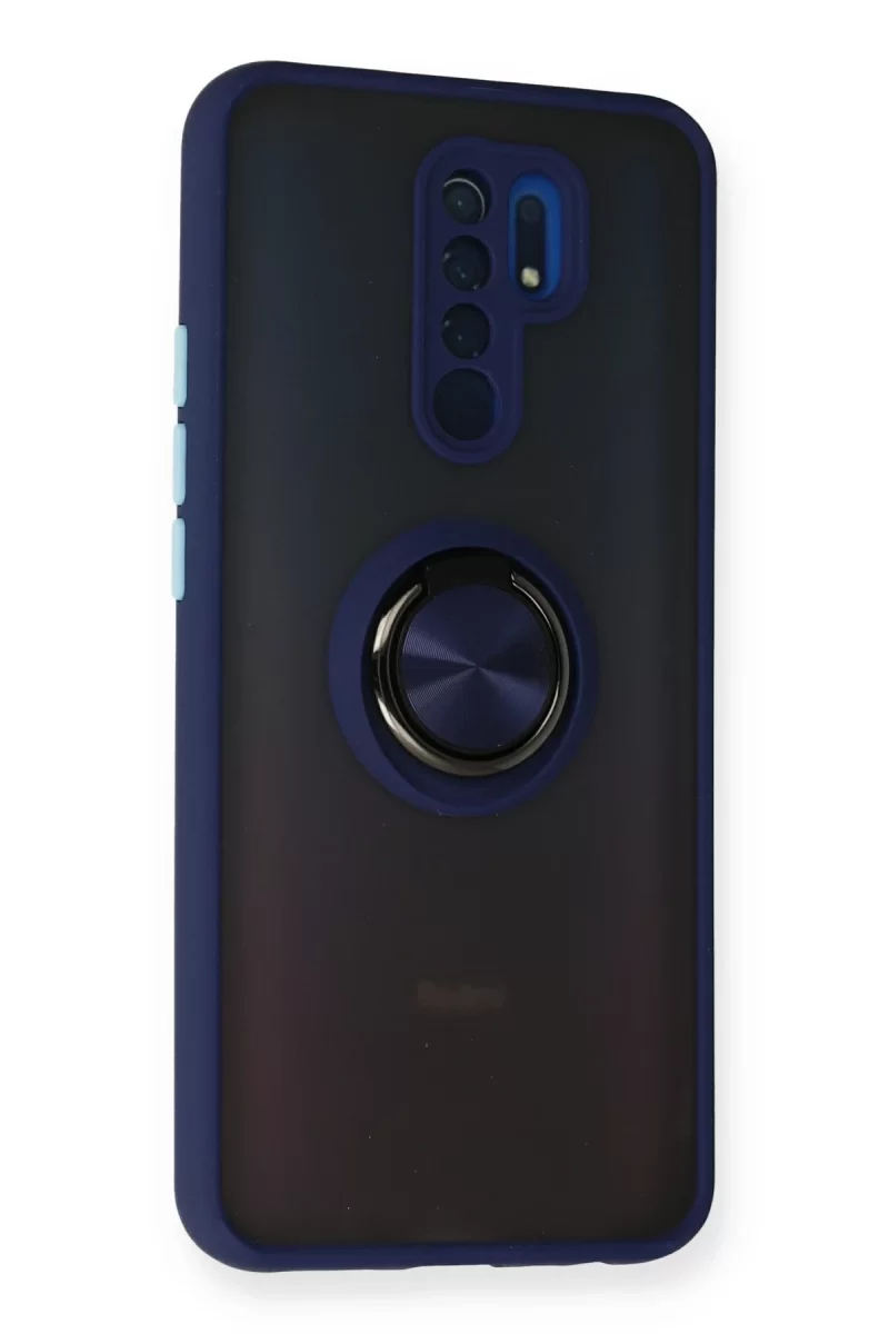 Newface Xiaomi Redmi 9 Kılıf Montreal Yüzüklü Silikon Kapak - Lacivert