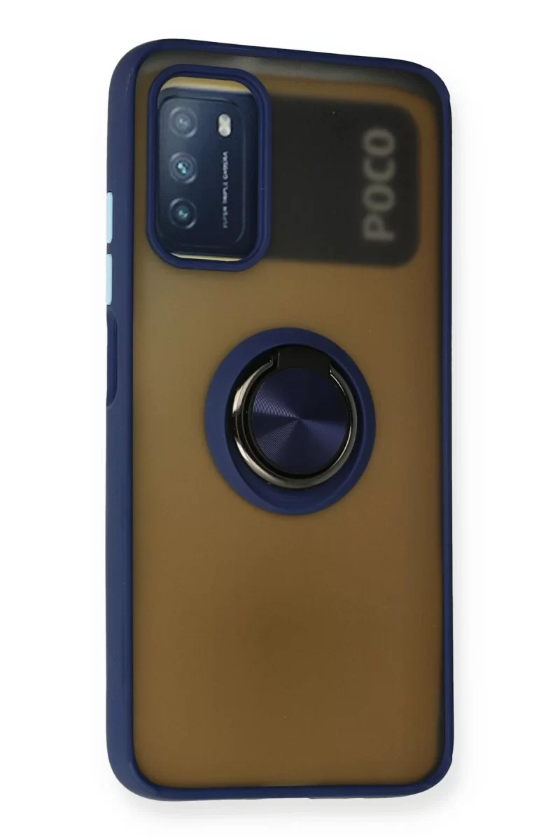 Newface Xiaomi Redmi 9T Kılıf Montreal Yüzüklü Silikon Kapak - Lacivert