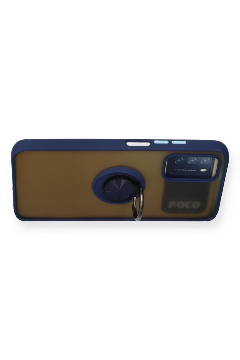 Newface Xiaomi Redmi 9T Kılıf Montreal Yüzüklü Silikon Kapak - Lacivert