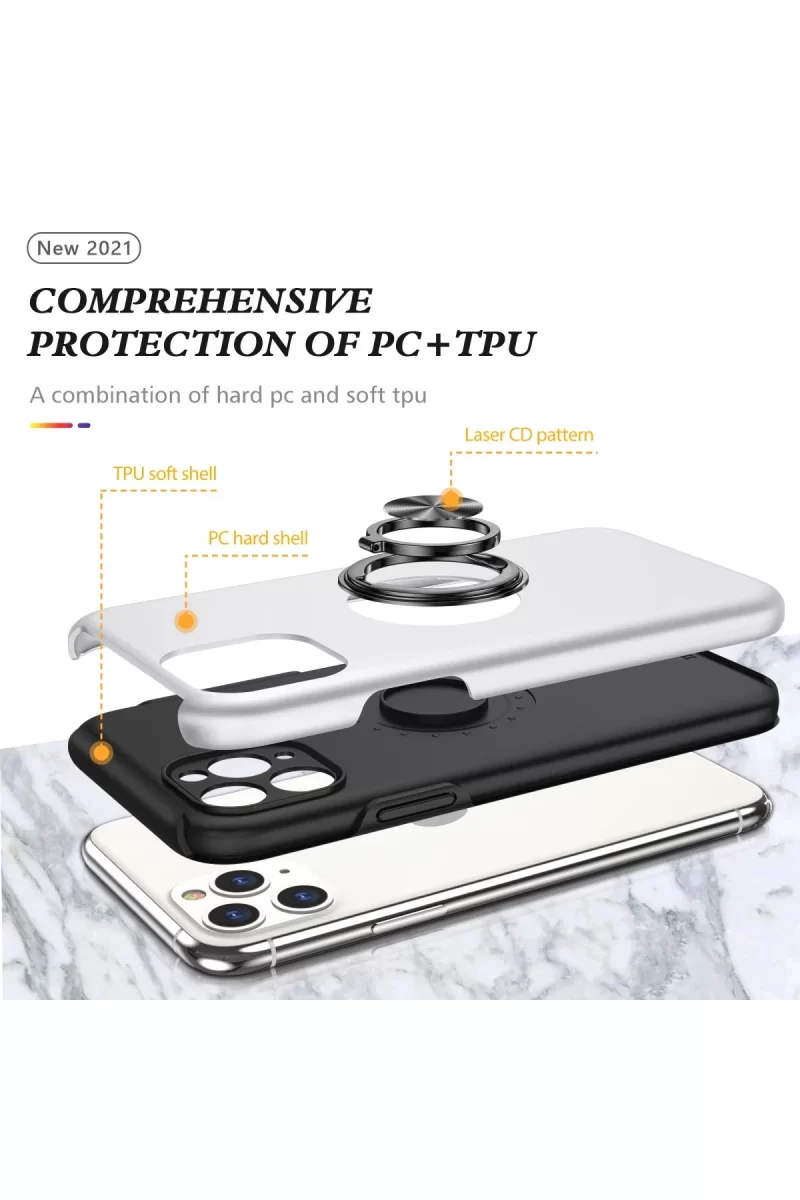 Newface Apple iPhone 11 Pro Max Kılıf Elit Yüzüklü Kapak - Gümüş