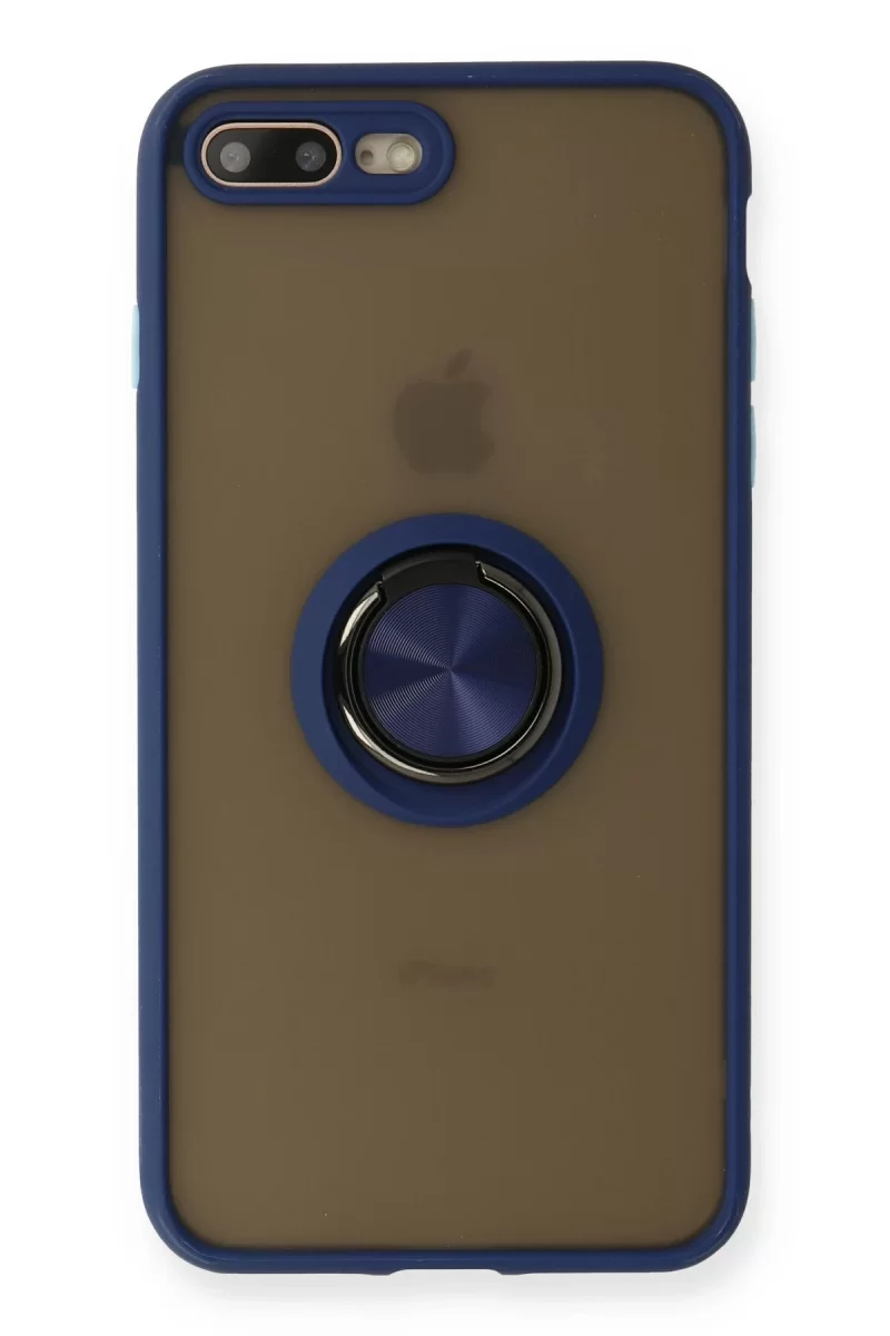 Newface Apple iPhone 7 Plus Kılıf Montreal Yüzüklü Silikon Kapak - Lacivert