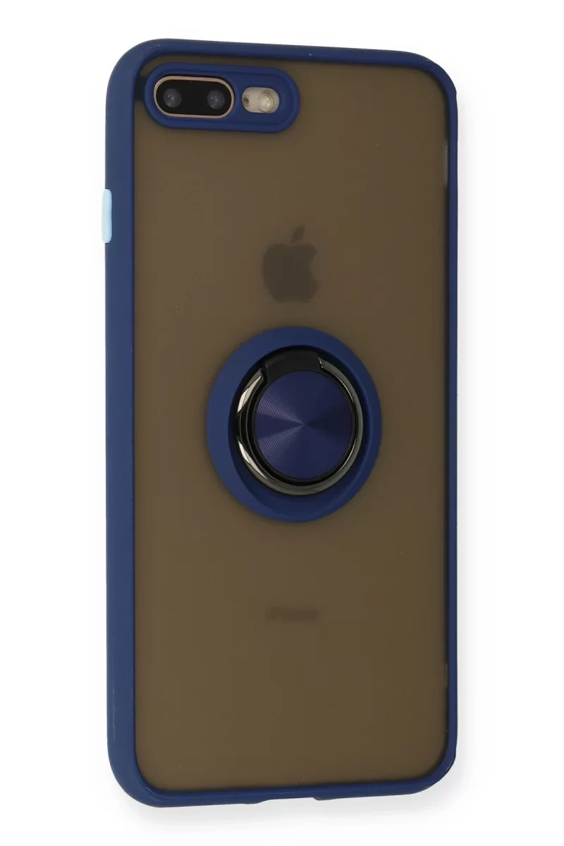 Newface Apple iPhone 7 Plus Kılıf Montreal Yüzüklü Silikon Kapak - Lacivert