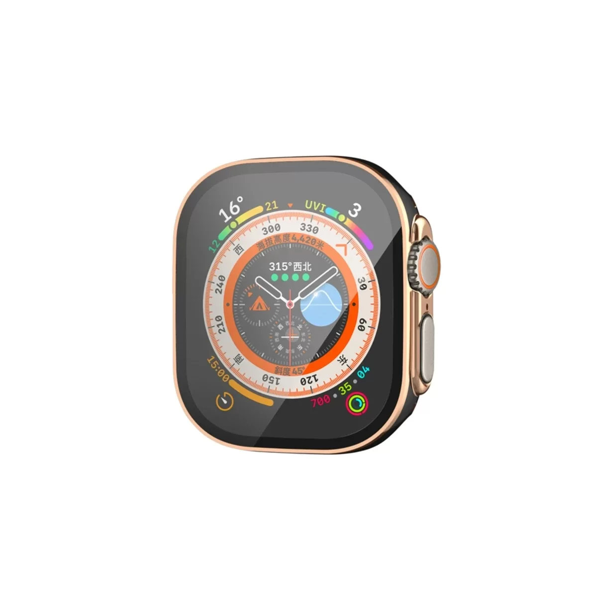 Newface Apple Watch Ultra 49mm Legend Camlı Kasa Ekran Koruyucu - Siyah-Gold