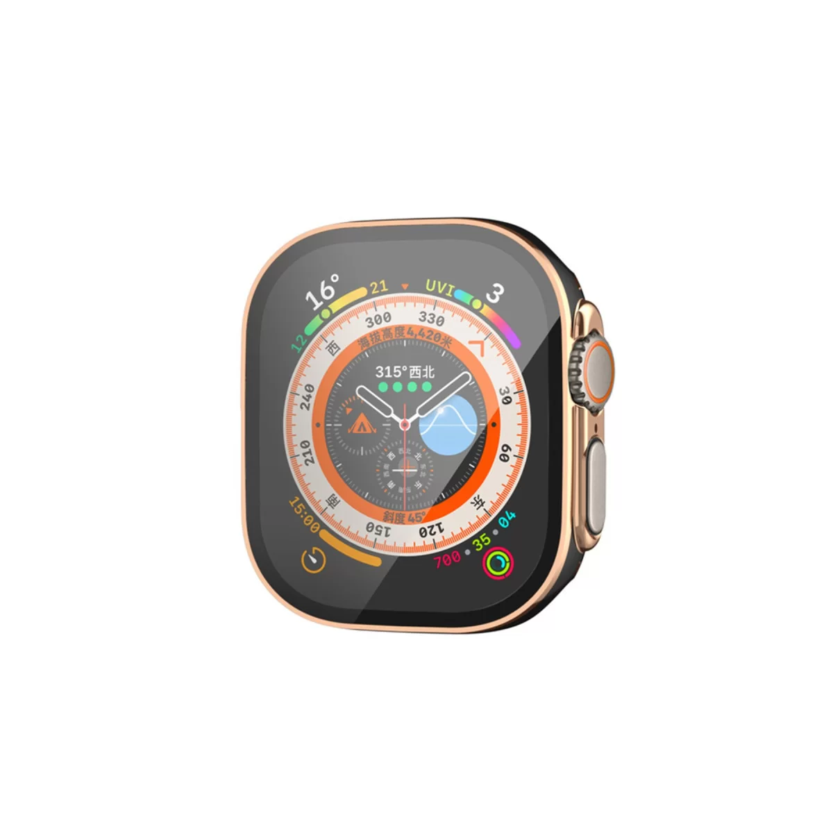 Newface Apple Watch Ultra 49mm Legend Camlı Kasa Ekran Koruyucu - Siyah-Gold