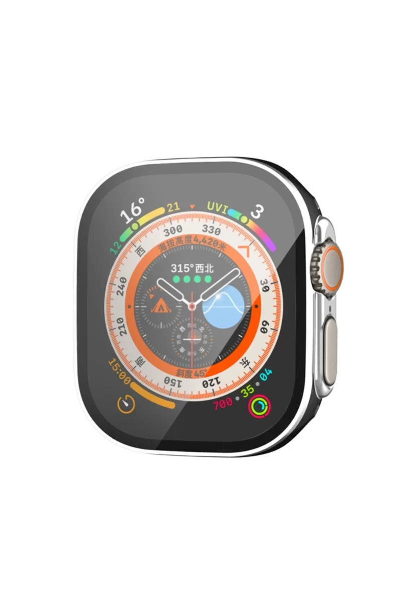 Newface Apple Watch Ultra 49mm Legend Camlı Kasa Ekran Koruyucu - Siyah-Gümüş