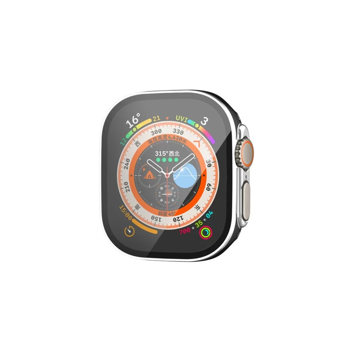 Newface Apple Watch Ultra 49mm Legend Camlı Kasa Ekran Koruyucu - Siyah-Gümüş