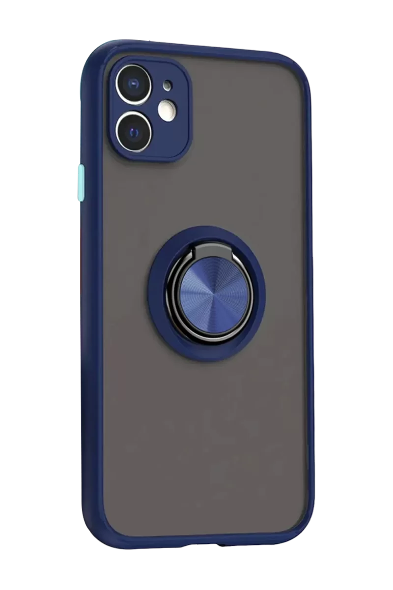 Newface Apple iPhone 11 Kılıf Montreal Yüzüklü Silikon Kapak - Lacivert
