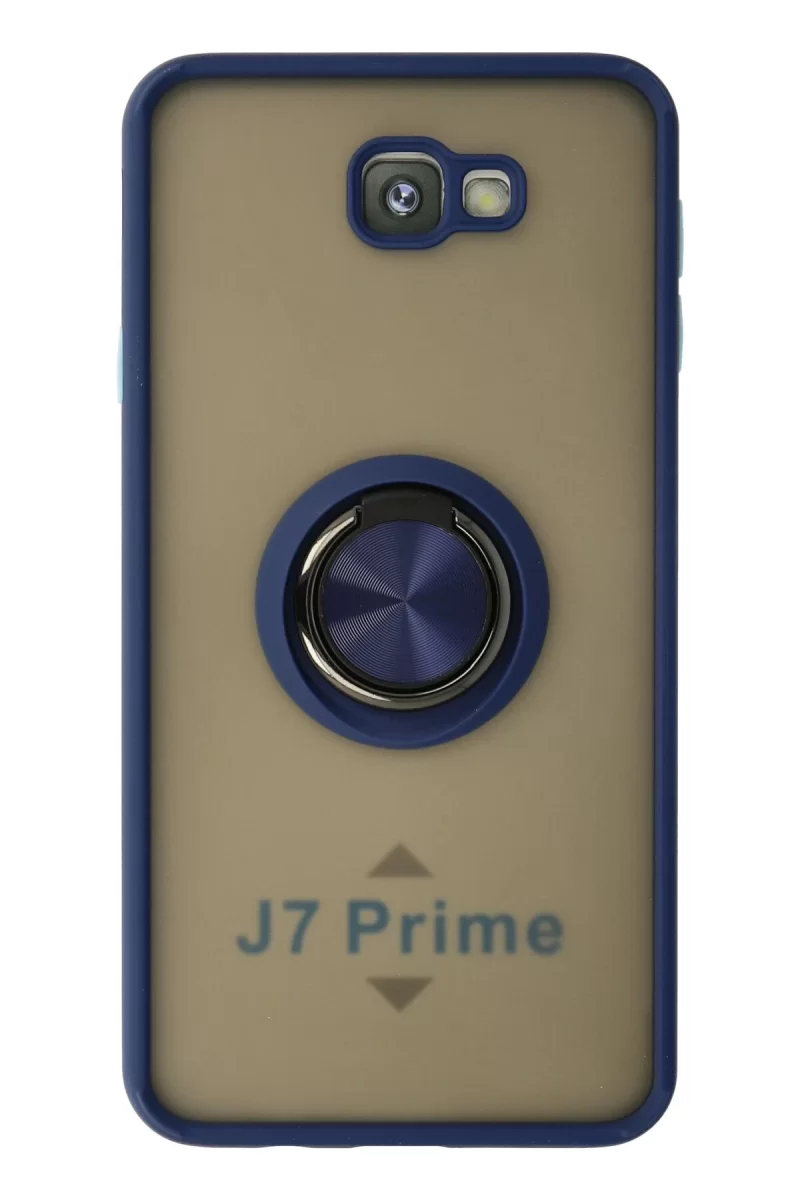 Newface Samsung Galaxy J7 Prime Kılıf Montreal Yüzüklü Silikon Kapak - Lacivert