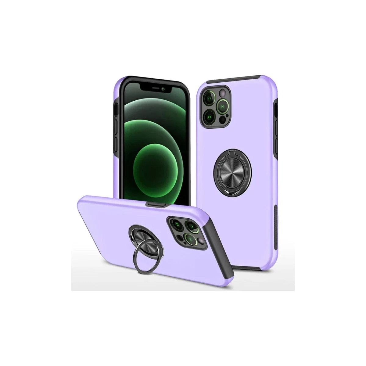 Newface Apple iPhone 12 Pro Kılıf Elit Yüzüklü Kapak - Mor
