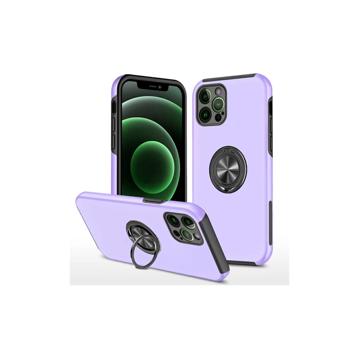 Newface Apple iPhone 12 Pro Kılıf Elit Yüzüklü Kapak - Mor