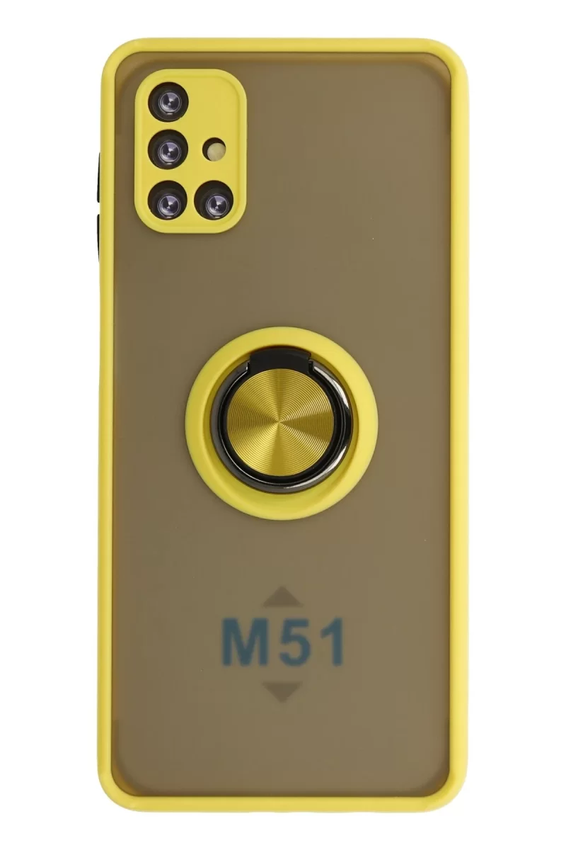 Newface Samsung Galaxy M51 Kılıf Montreal Yüzüklü Silikon Kapak - Sarı