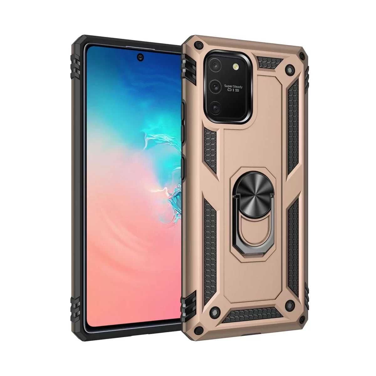 Newface Samsung Galaxy A91 / S10 Lite Kılıf Sofya Yüzüklü Silikon Kapak - Gold