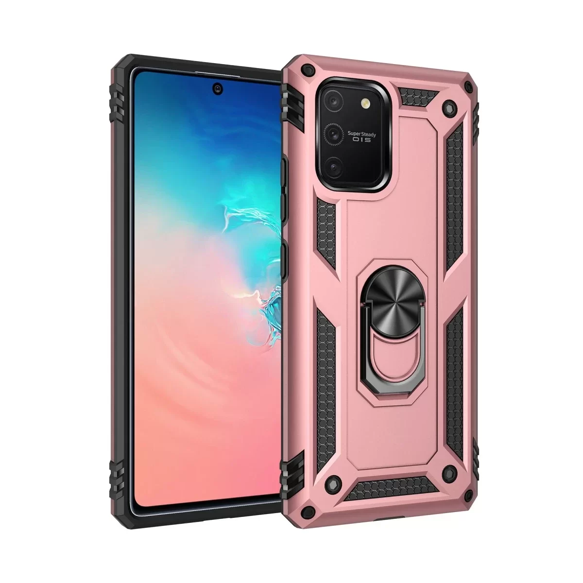 Newface Samsung Galaxy A91 / S10 Lite Kılıf Sofya Yüzüklü Silikon Kapak - Rose