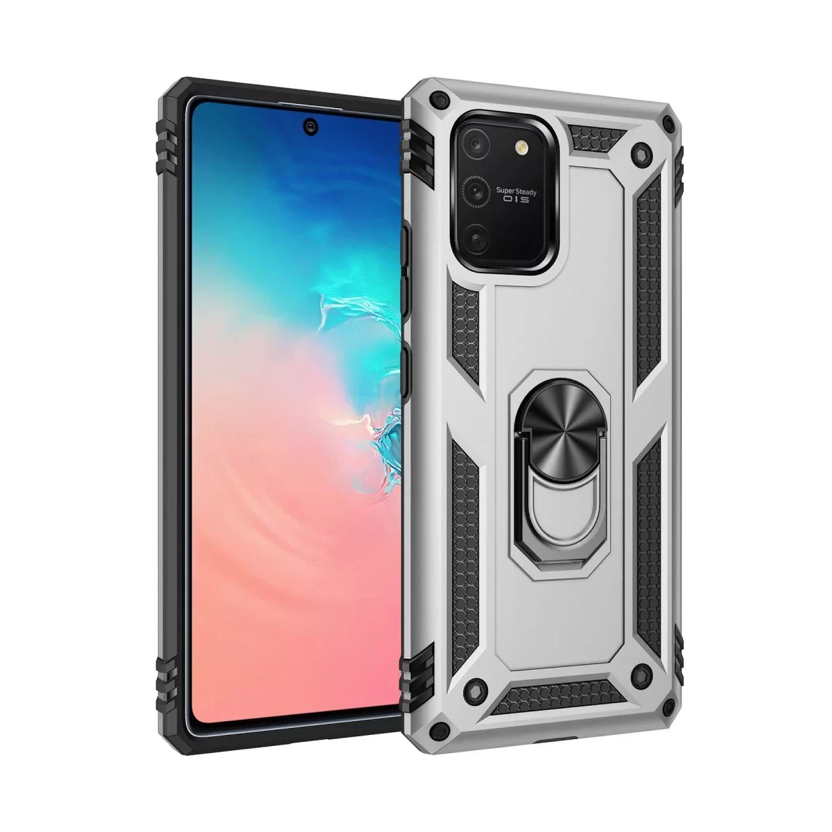 Newface Samsung Galaxy A91 / S10 Lite Kılıf Sofya Yüzüklü Silikon Kapak - Gümüş