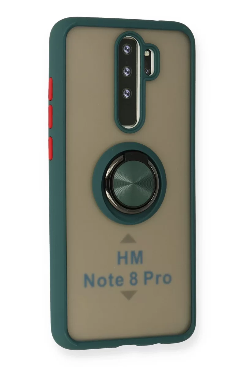 Newface Xiaomi Redmi Note 8 Pro Kılıf Montreal Yüzüklü Silikon Kapak - Yeşil