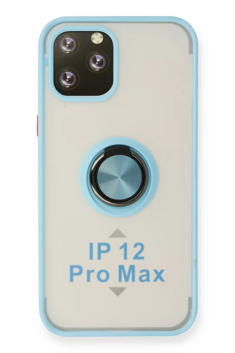 Newface Apple iPhone 12 Pro Kılıf Montreal Yüzüklü Silikon Kapak - Buz Mavi