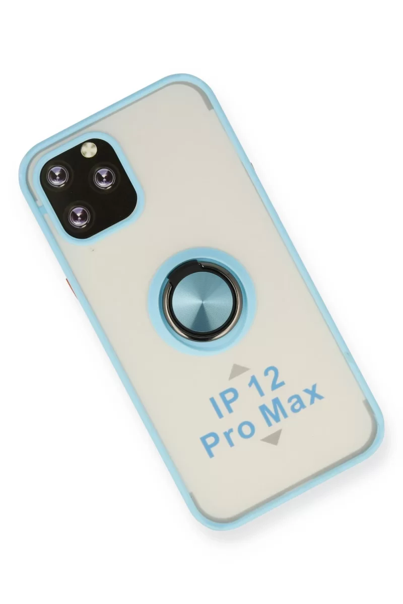 Newface Apple iPhone 12 Pro Kılıf Montreal Yüzüklü Silikon Kapak - Buz Mavi