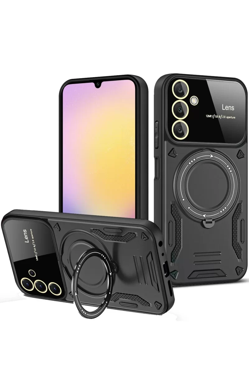 Newface Samsung Galaxy S25 Plus Kılıf Joy Lens Standlı Kapak - Siyah