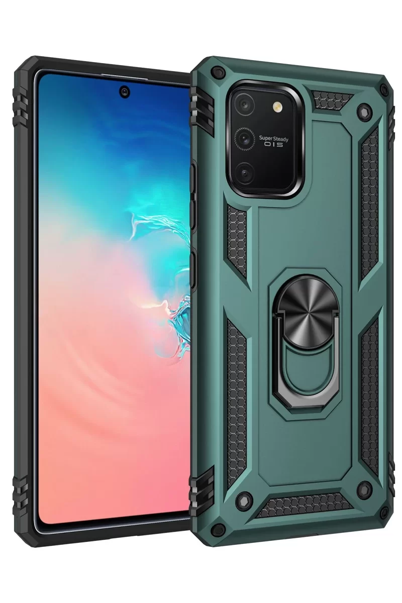 Newface Samsung Galaxy A91 / S10 Lite Kılıf Sofya Yüzüklü Silikon Kapak - Yeşil