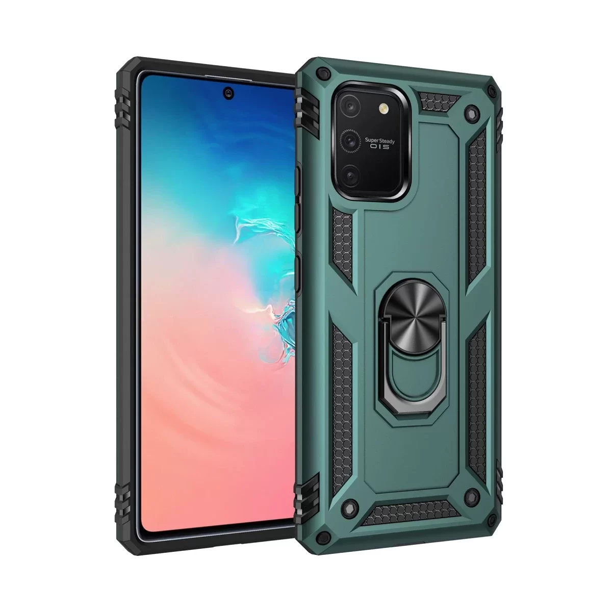 Newface Samsung Galaxy A91 / S10 Lite Kılıf Sofya Yüzüklü Silikon Kapak - Yeşil