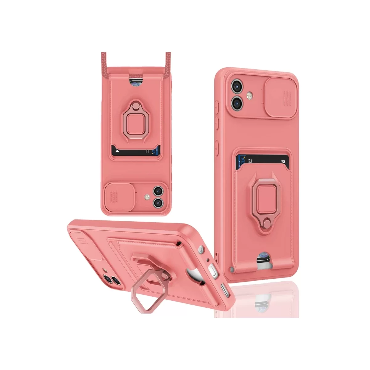 Newface Samsung Galaxy A06 Kılıf Zuma Kartvizitli Yüzüklü Silikon - Pembe