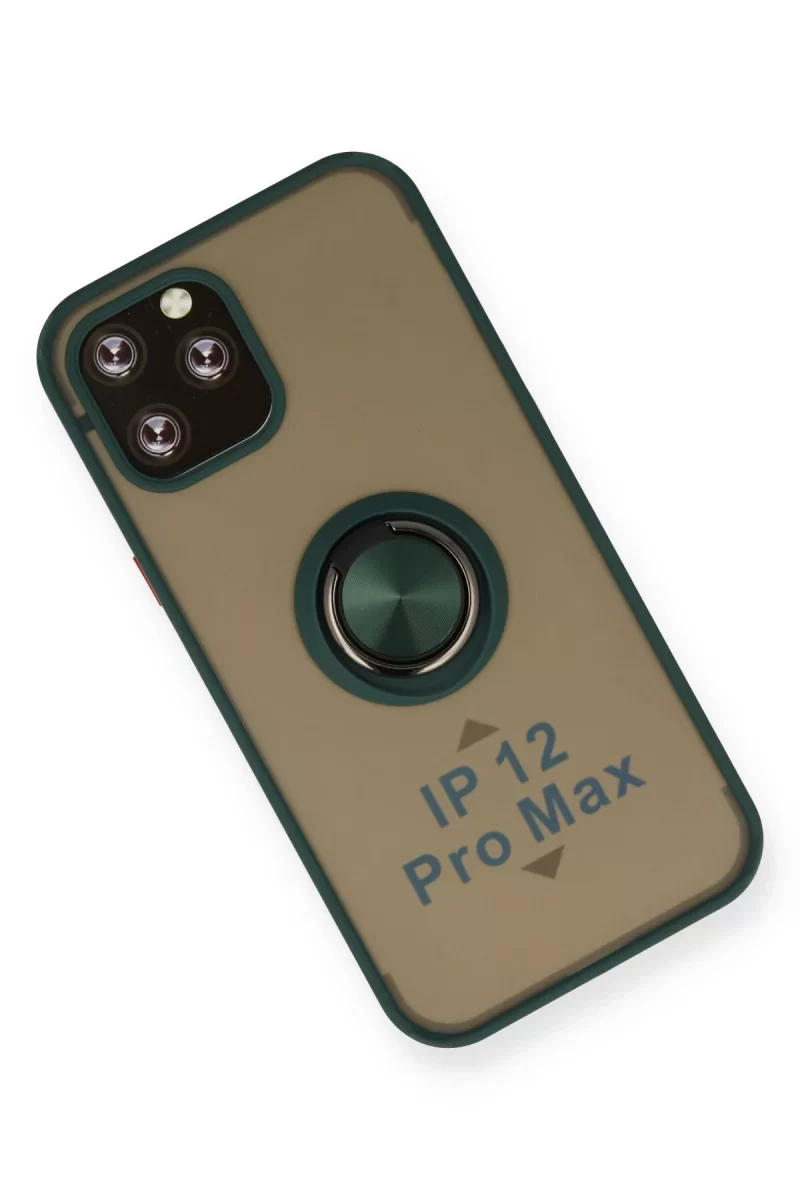 Newface Apple iPhone 12 Pro Kılıf Montreal Yüzüklü Silikon Kapak - Yeşil