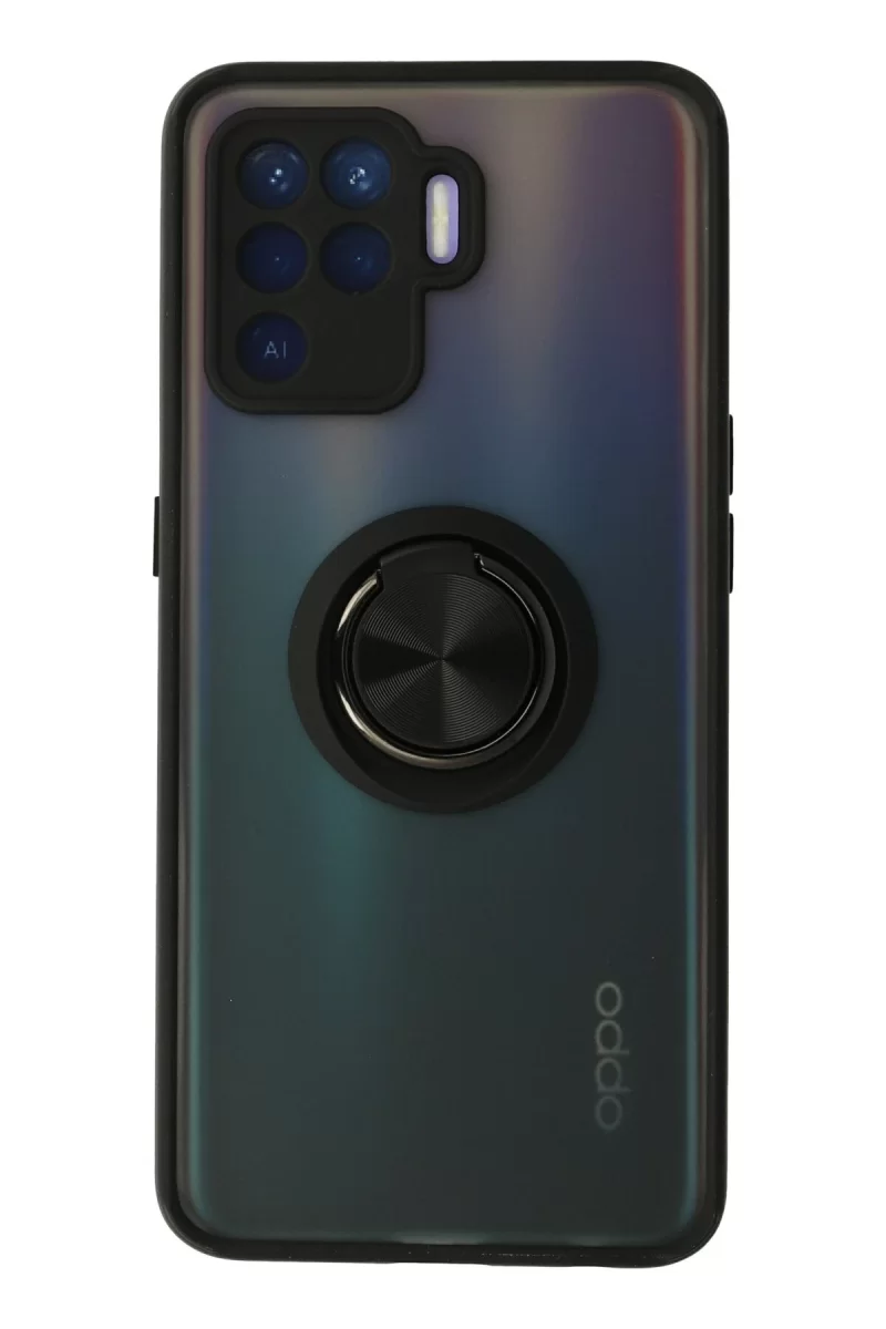 Newface Oppo Reno 5 Lite Kılıf Montreal Yüzüklü Silikon Kapak - Siyah