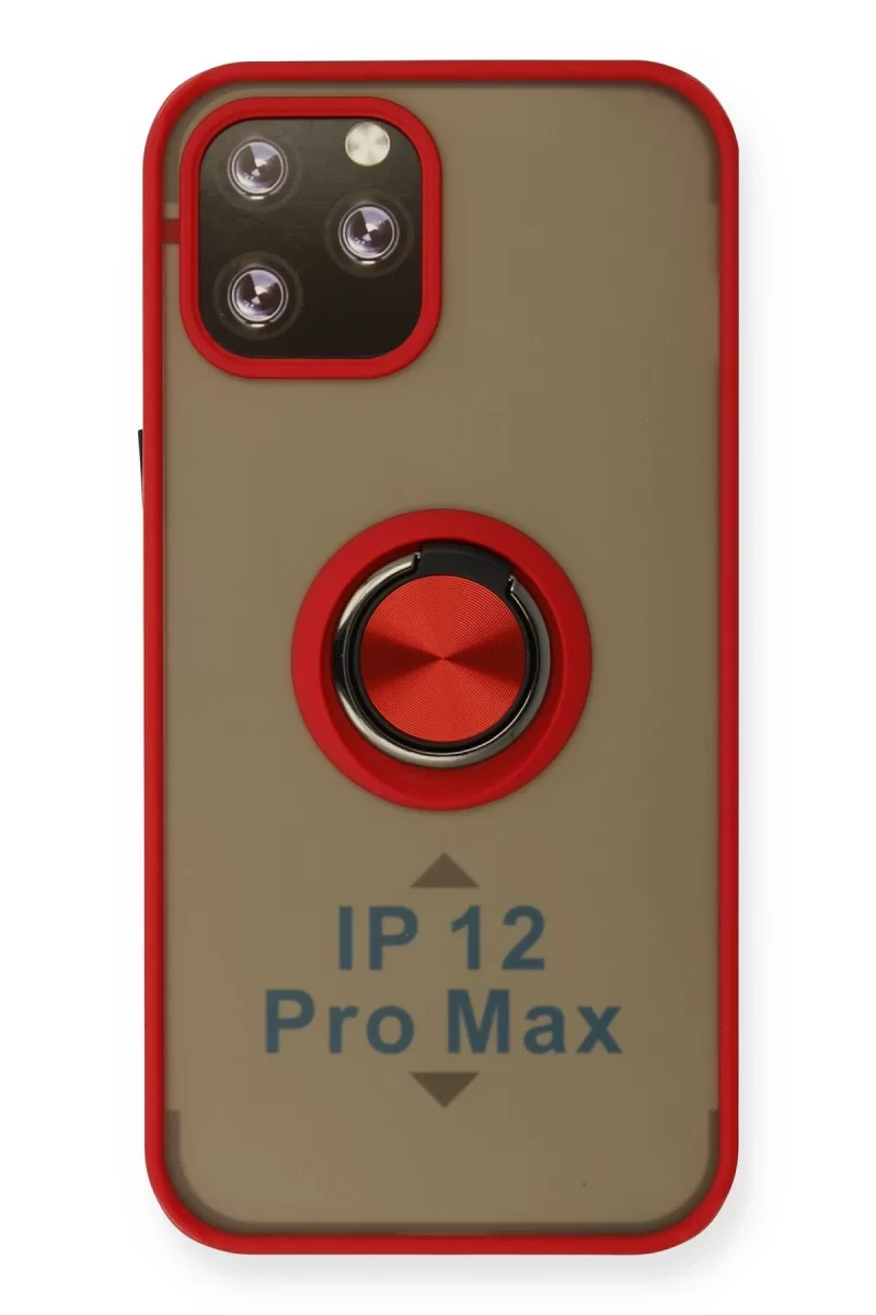 Newface Apple iPhone 12 Pro Max Kılıf Montreal Yüzüklü Silikon Kapak - Kırmızı
