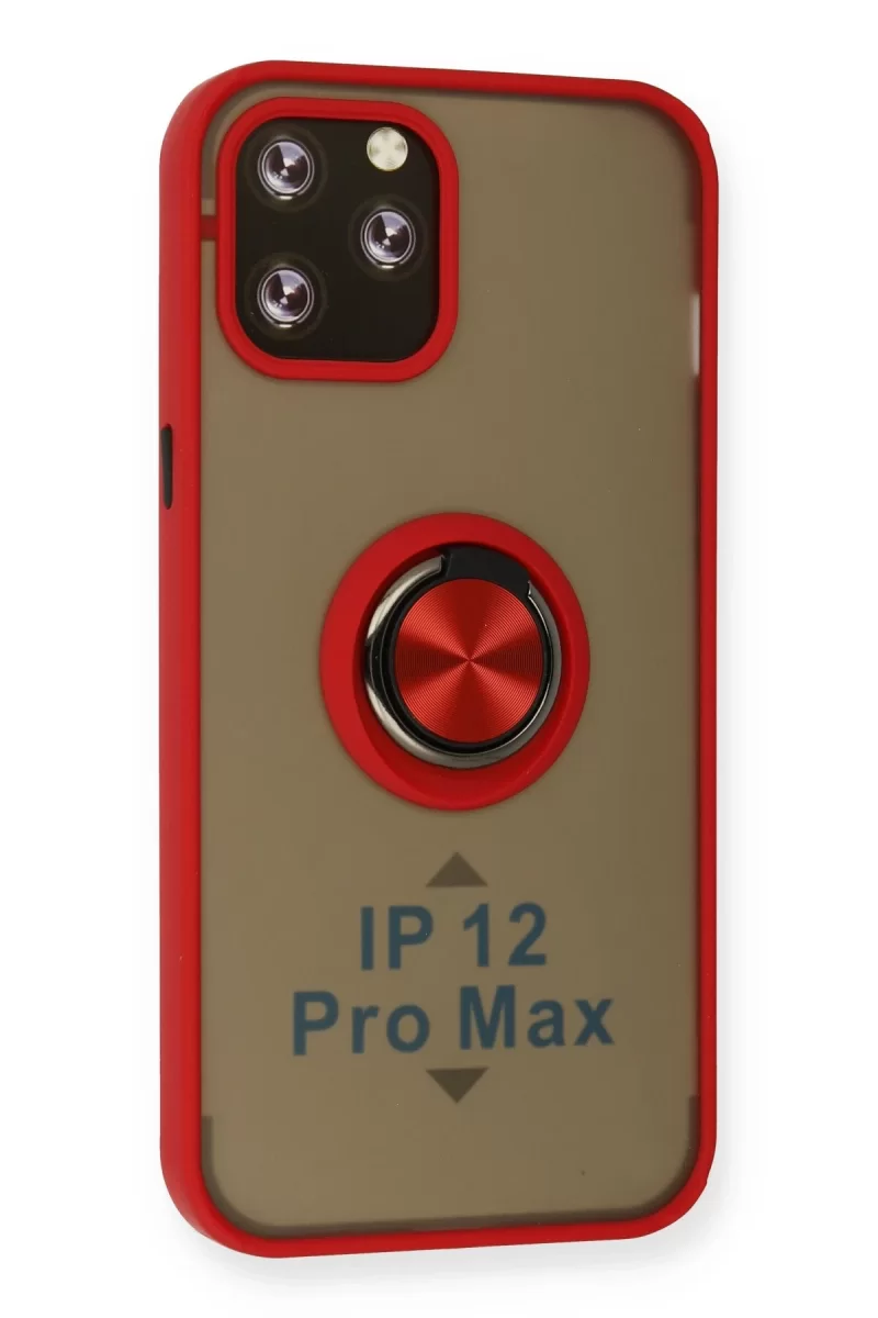 Newface Apple iPhone 12 Pro Max Kılıf Montreal Yüzüklü Silikon Kapak - Kırmızı