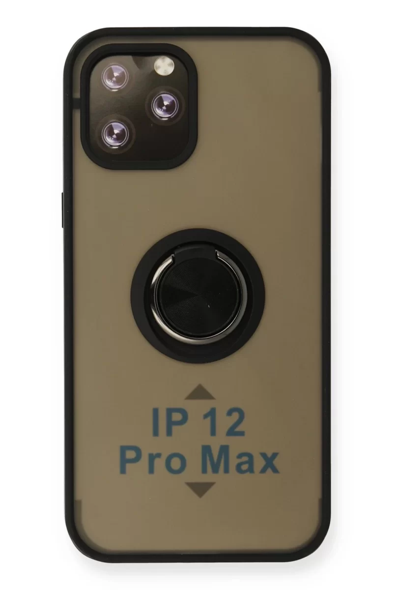 Newface Apple iPhone 12 Pro Max Kılıf Montreal Yüzüklü Silikon Kapak - Siyah