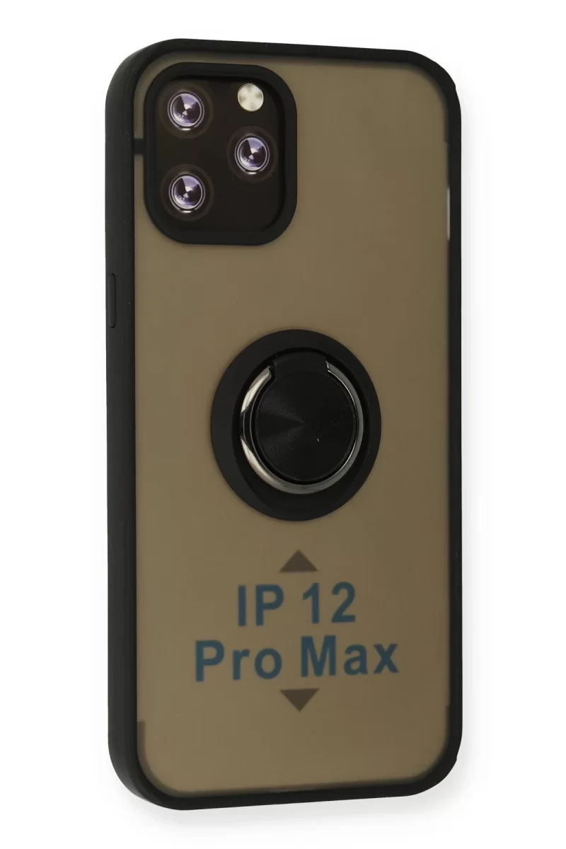 Newface Apple iPhone 12 Pro Max Kılıf Montreal Yüzüklü Silikon Kapak - Siyah