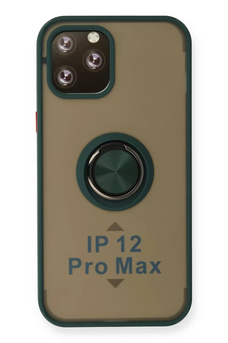 Newface Apple iPhone 12 Pro Max Kılıf Montreal Yüzüklü Silikon Kapak - Yeşil