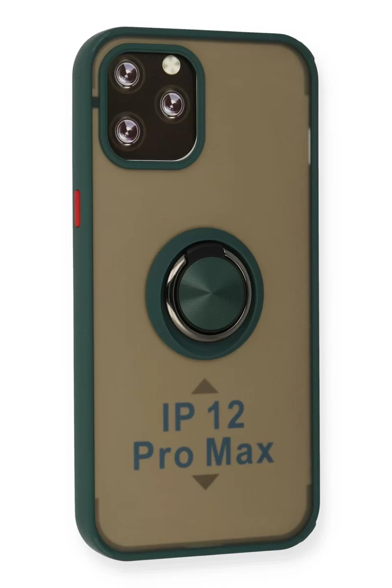 Newface Apple iPhone 12 Pro Max Kılıf Montreal Yüzüklü Silikon Kapak - Yeşil