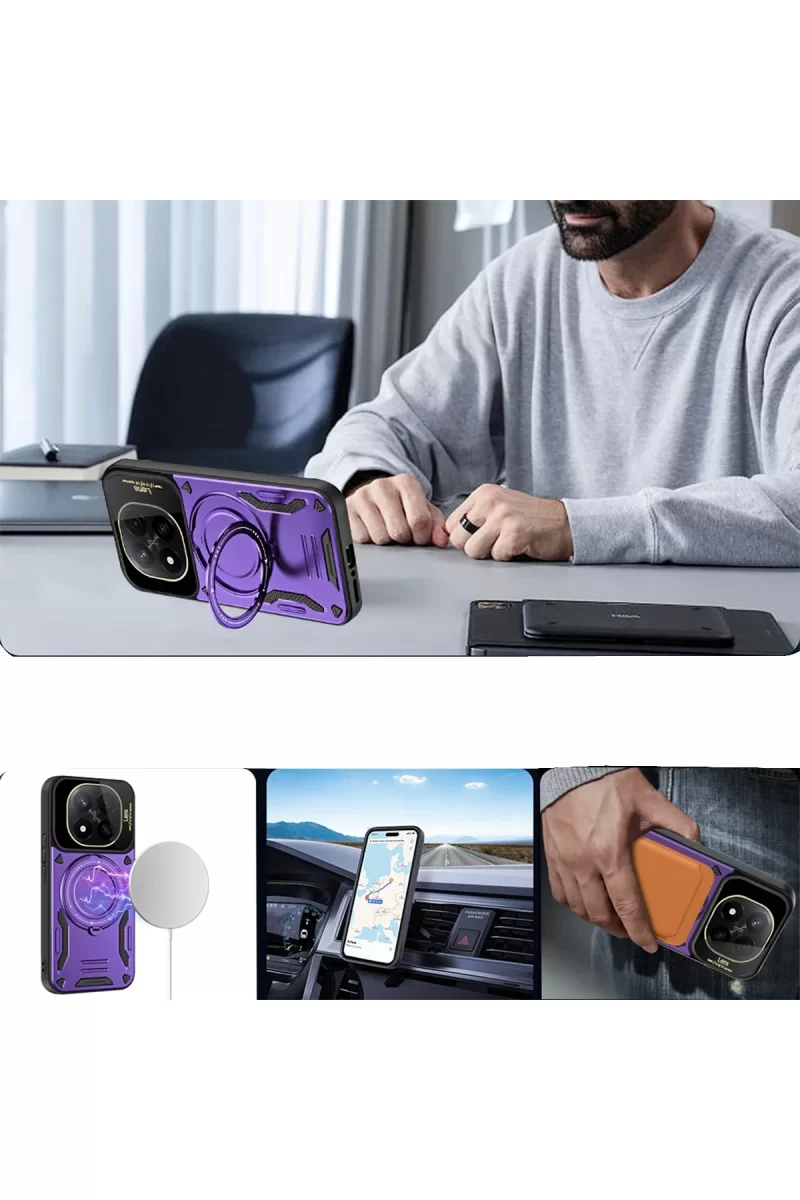 Newface Xiaomi Redmi Note 14 Pro 4G Kılıf Joy Lens Standlı Kapak - Mor