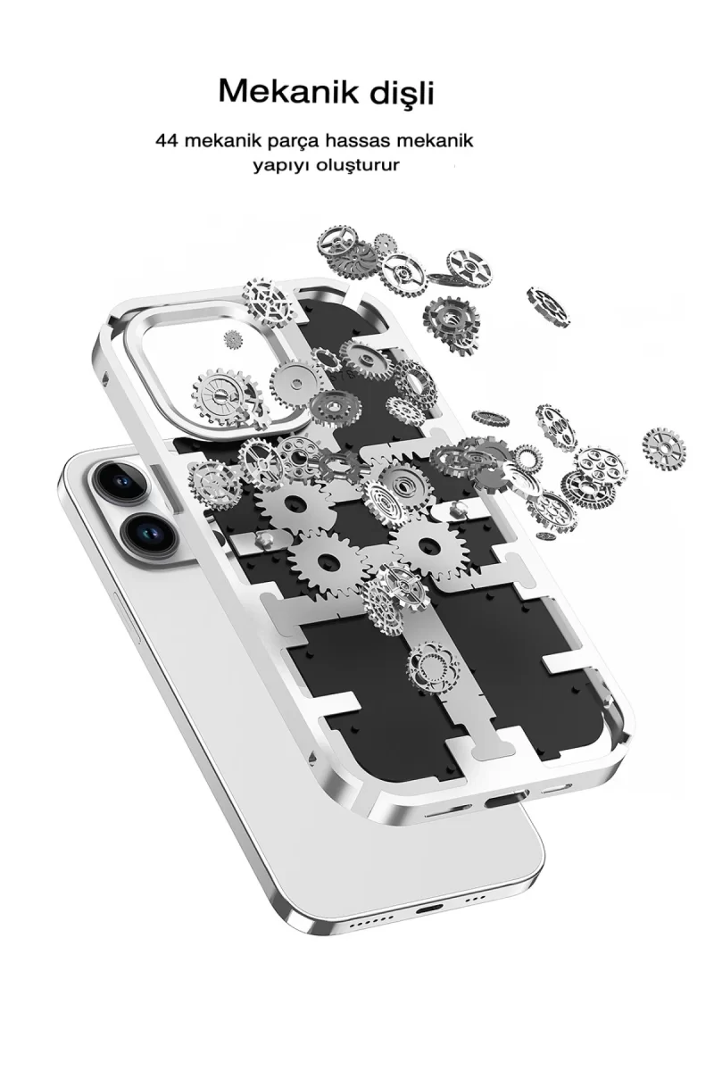 Newface Apple iPhone 13 Pro Max Kılıf Mekanik Bumper Kapak - Gümüş