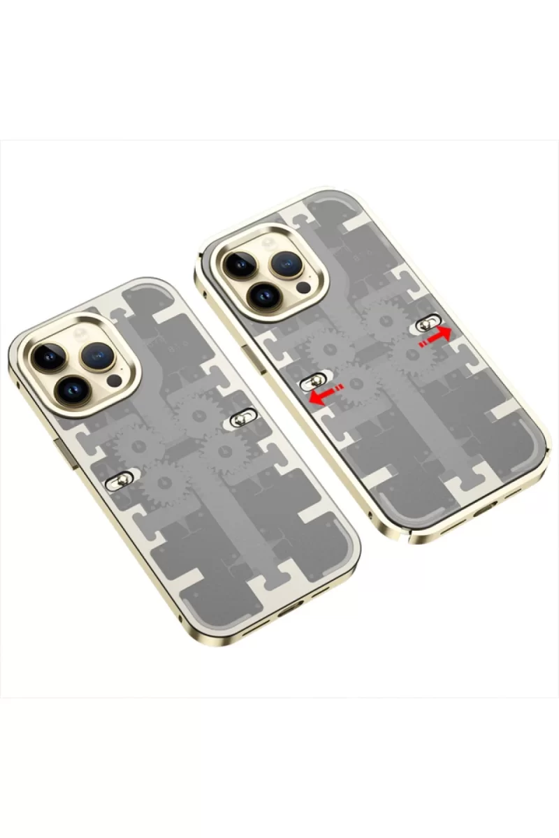 Newface Apple iPhone 13 Pro Max Kılıf Mekanik Bumper Kapak - Gold