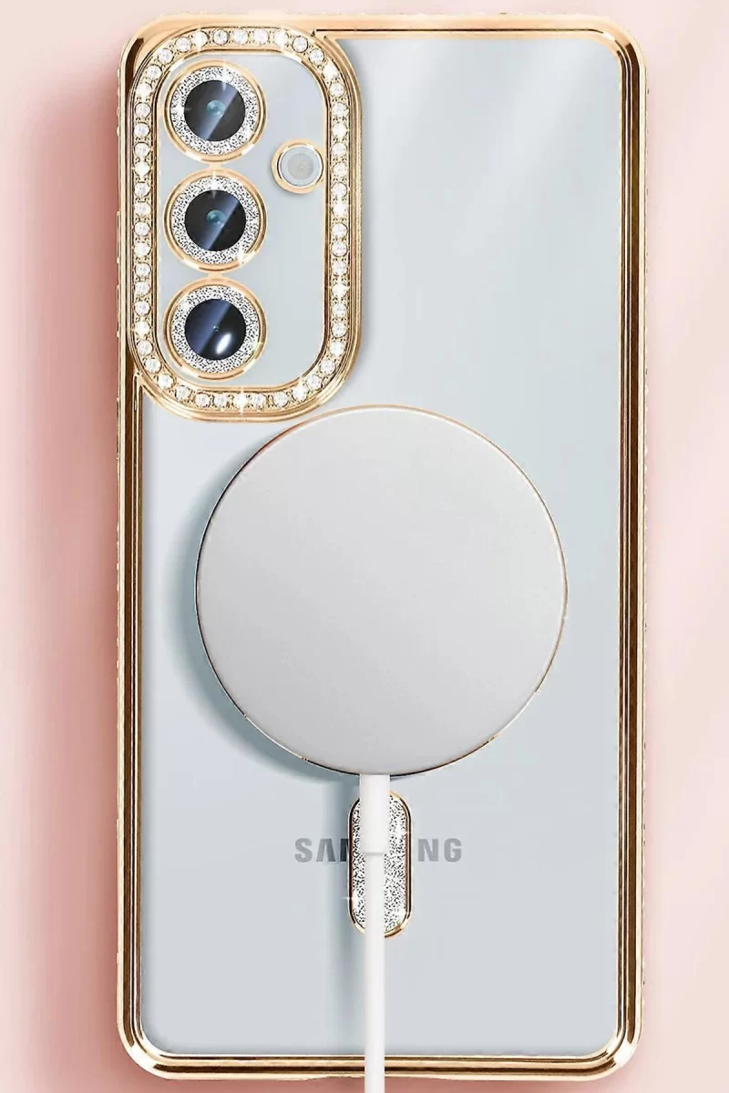 Newface Samsung Galaxy S25 Kılıf Joke Simli Magneticsafe Kılıf - Gold