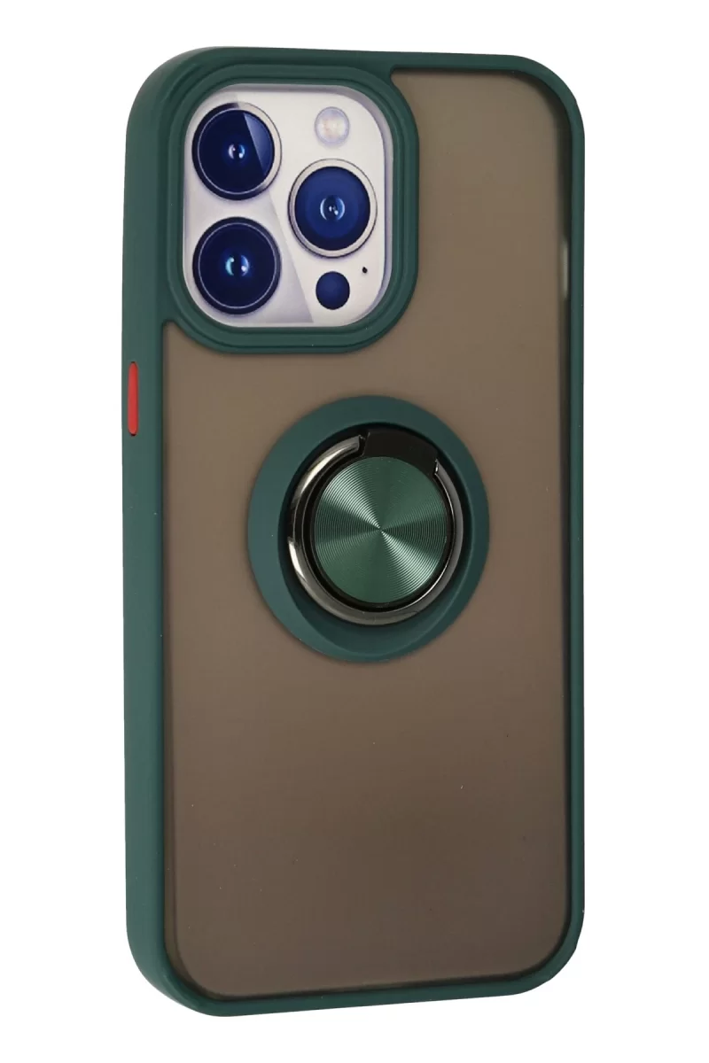 Newface Apple iPhone 15 Pro Kılıf Montreal Yüzüklü Silikon Kapak - Yeşil